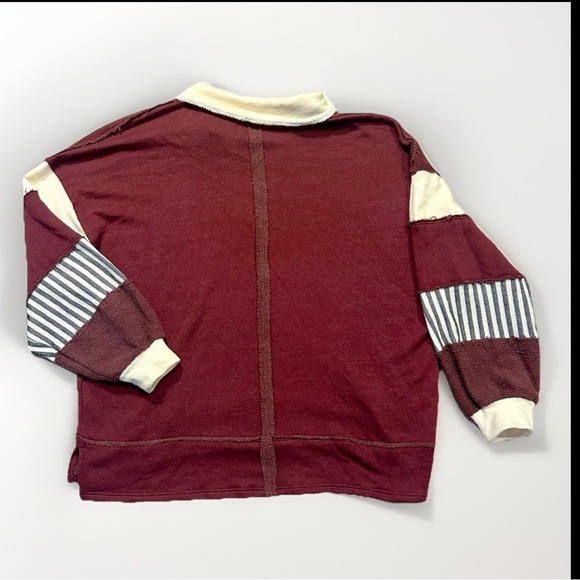 Boutique Women's S Burgundy Cream Sweatshirt Oversized Pullover Terry Cloth - Picture 4 of 9